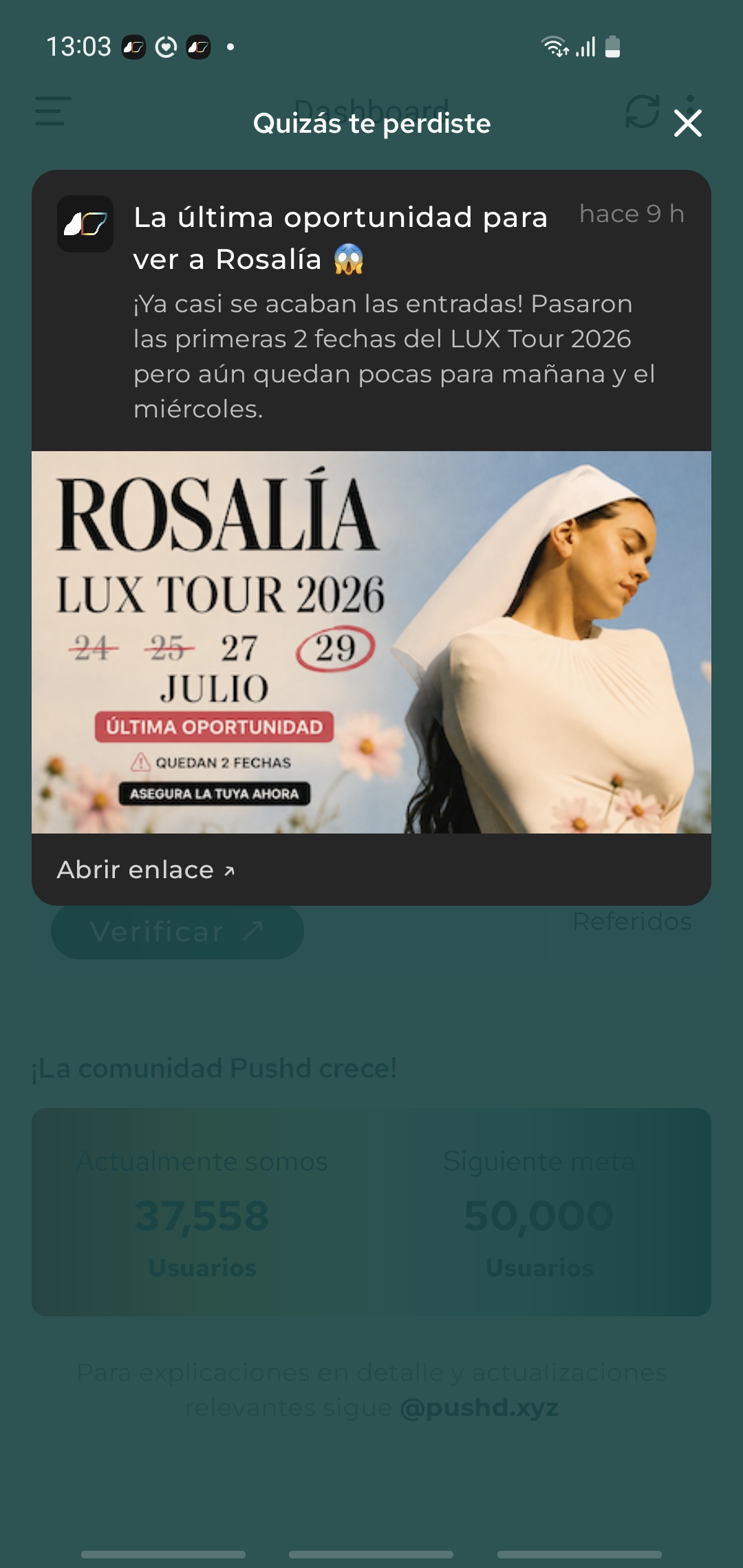 Función Quizás te perdiste mostrada automáticamente dentro de Pushd